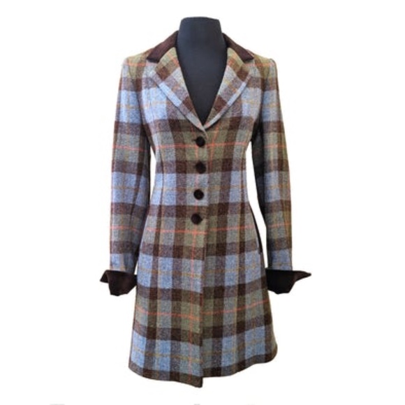 Eliz Scott Jackets & Blazers - WOMEN'S HARRIS TWEED COAT - TARA - GREEN/BLUE CHECK